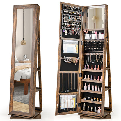 360° Swivel Jewelry Armoire, Full Length Mirror, Rustic Brown Jewelry Armoires at Gallery Canada