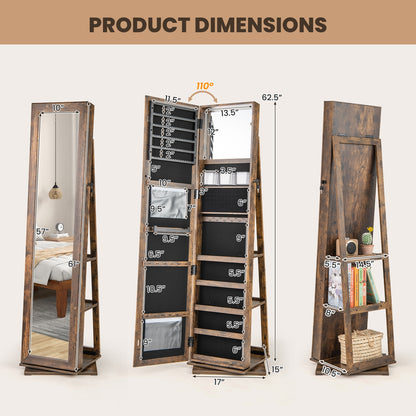360° Swivel Jewelry Armoire, Full Length Mirror, Rustic Brown Jewelry Armoires at Gallery Canada