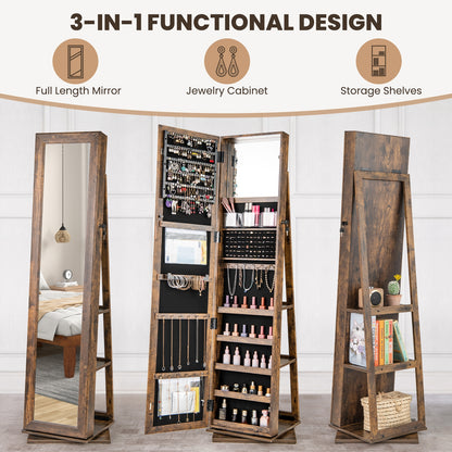 360° Swivel Jewelry Armoire, Full Length Mirror, Rustic Brown Jewelry Armoires at Gallery Canada