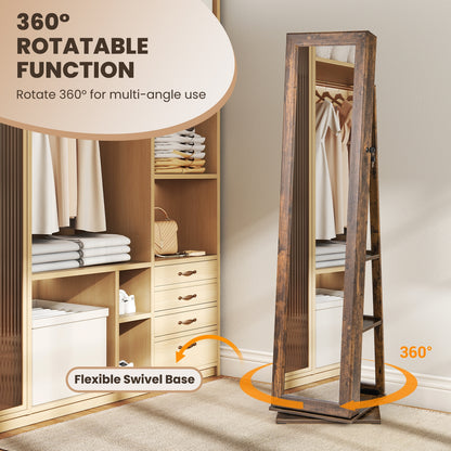 360° Swivel Jewelry Armoire, Full Length Mirror, Rustic Brown Jewelry Armoires at Gallery Canada