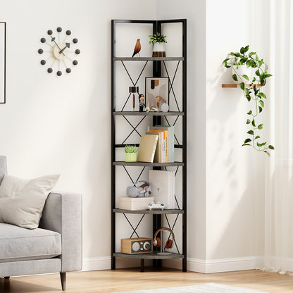 5-Tier Corner Shelf, 63 Inch Tall, Oak Storage Rack Bookcases at Gallery Canada