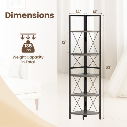 5-Tier Corner Shelf, 63 Inch Tall, Oak Storage Rack Bookcases at Gallery Canada