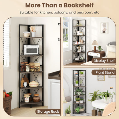 5-Tier Corner Shelf, 63 Inch Tall, Oak Storage Rack Bookcases at Gallery Canada