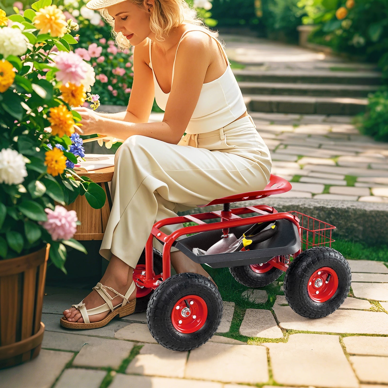 4-Wheel Rolling Garden Cart, Red Garden Carts at Gallery Canada