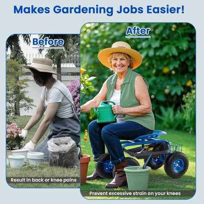 4-Wheel Rolling Garden Cart Work Seat, Blue Garden Carts at Gallery Canada