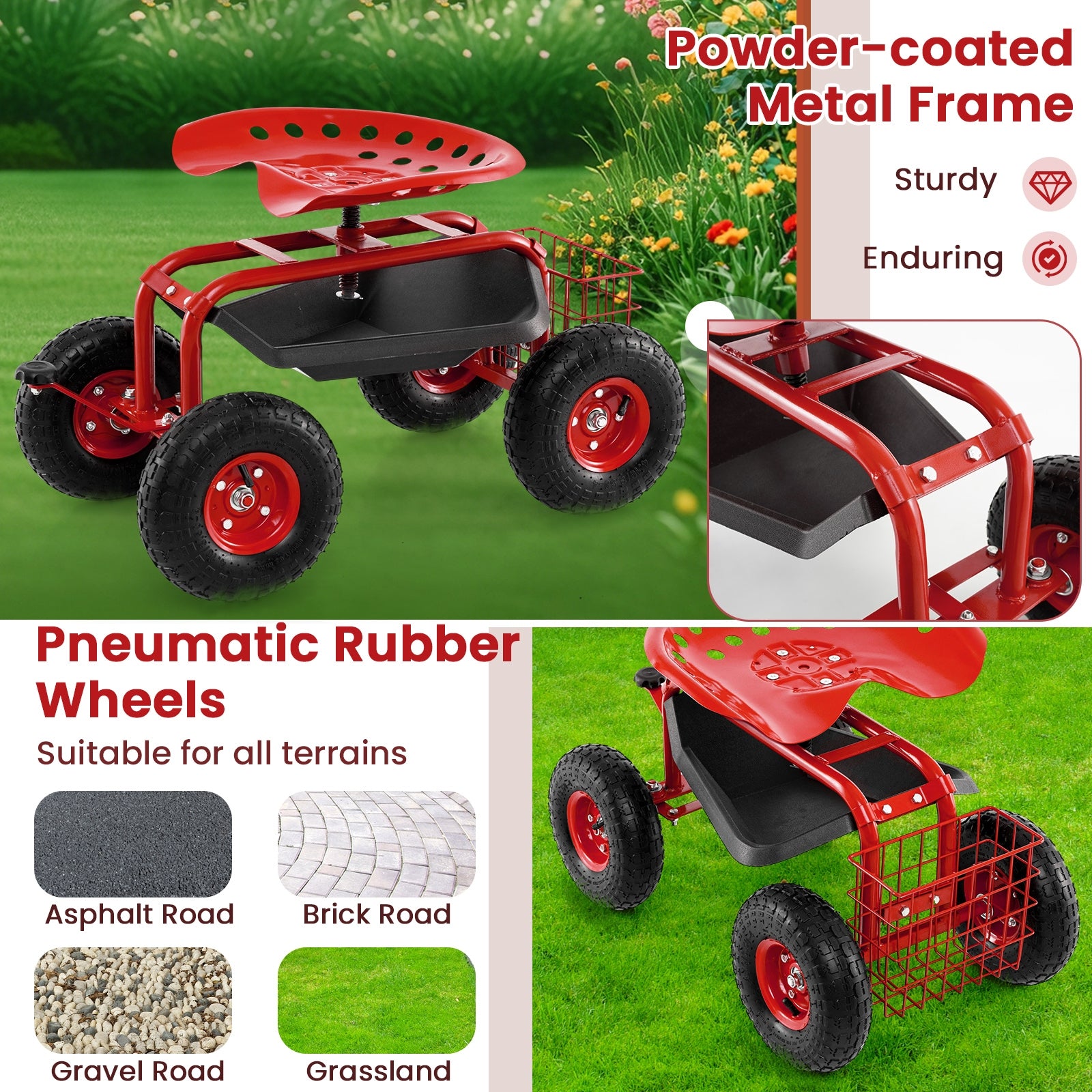 4-Wheel Rolling Garden Cart, Red Garden Carts at Gallery Canada