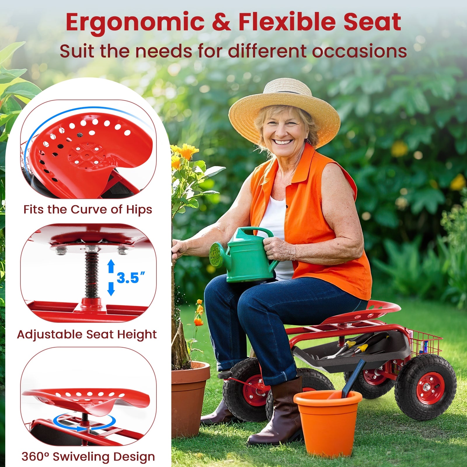 4-Wheel Rolling Garden Cart, Red Garden Carts at Gallery Canada
