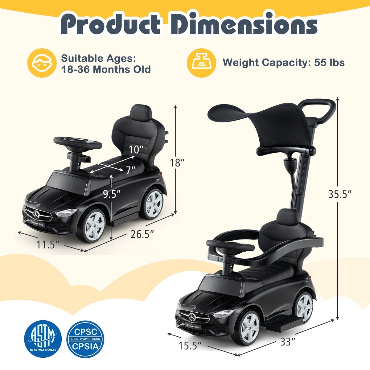 3-In-1 Ride On Push Car, Black Push & Pedal Ride On Toys at Gallery Canada