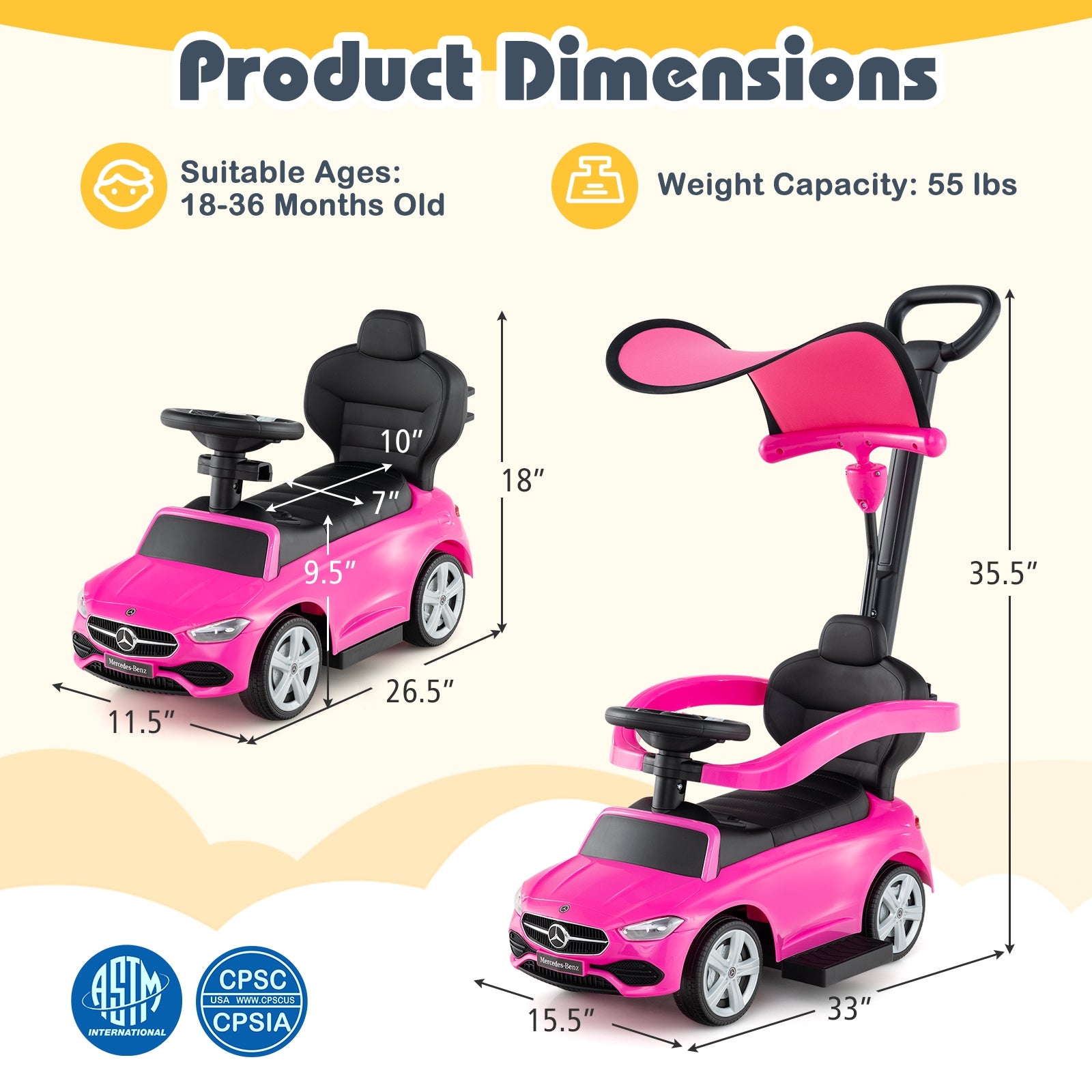 3-in-1 Ride On Push Car, Pink Push & Pedal Ride On Toys at Gallery Canada