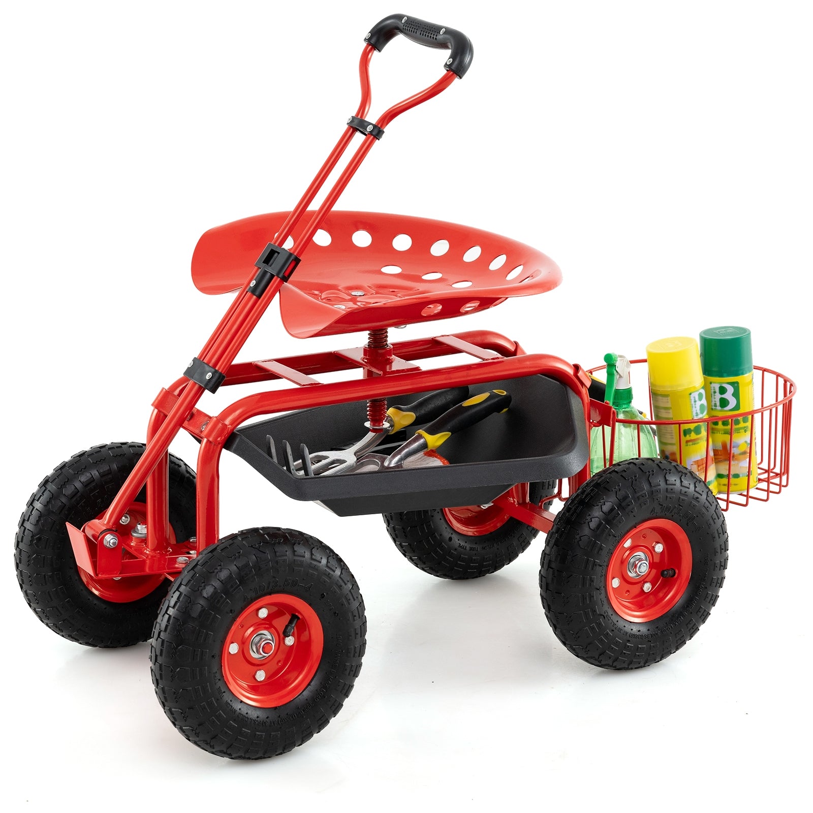 Heavy Duty Garden Cart, Tool Tray, 360 Swivel Seat, Red Garden Carts at Gallery Canada