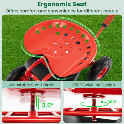 Heavy Duty Garden Cart, Tool Tray, 360 Swivel Seat, Red Garden Carts at Gallery Canada