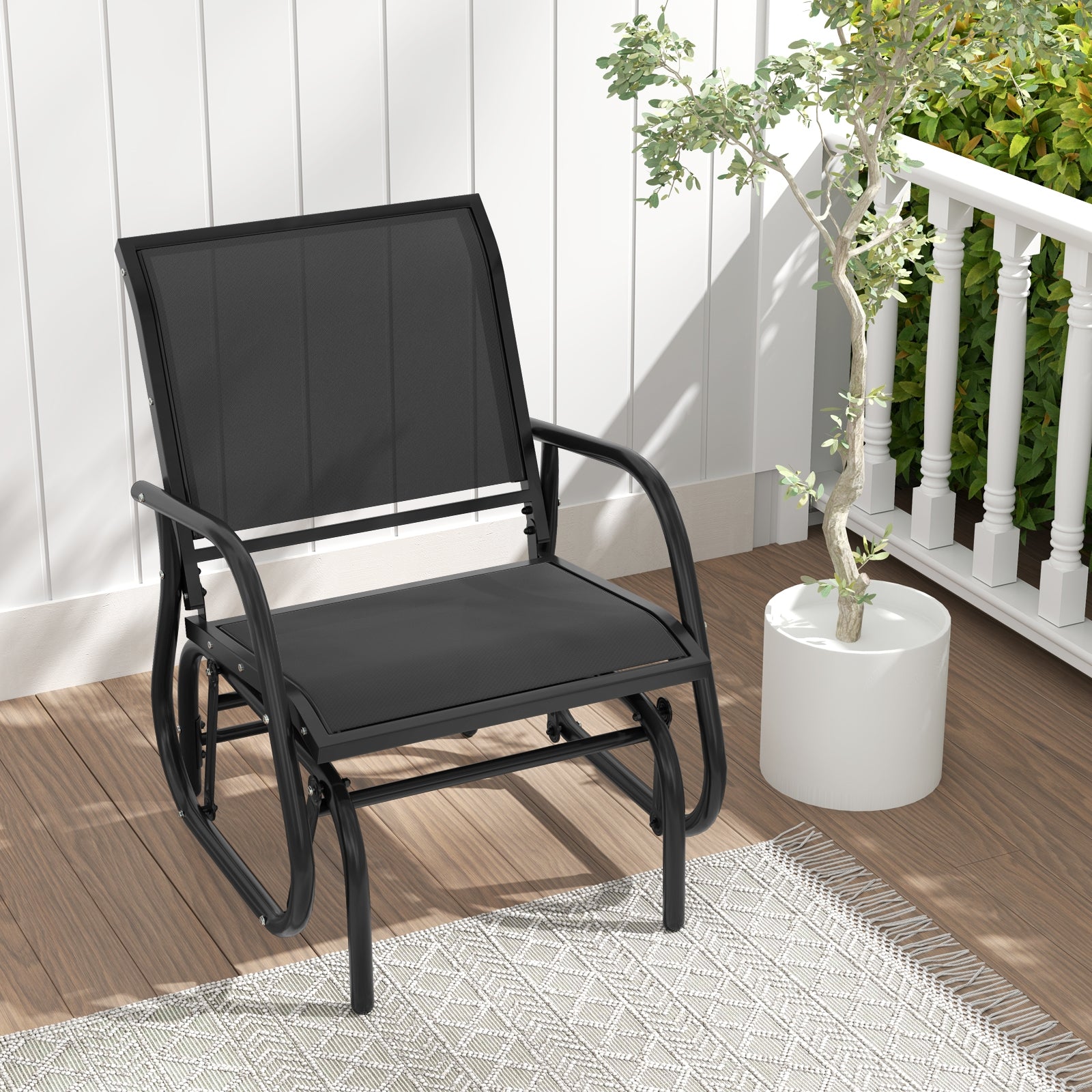Outdoor Single Swing Glider Rocking Chair, Black Patio Rocking Chairs & Gliders at Gallery Canada