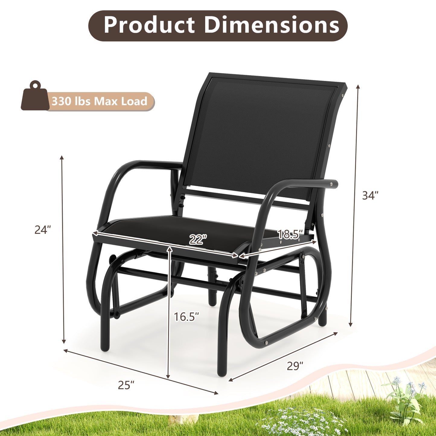 Outdoor Single Swing Glider Rocking Chair, Black Patio Rocking Chairs & Gliders at Gallery Canada