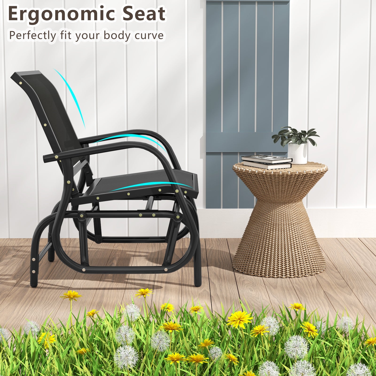 Outdoor Single Swing Glider Rocking Chair, Black Patio Rocking Chairs & Gliders at Gallery Canada