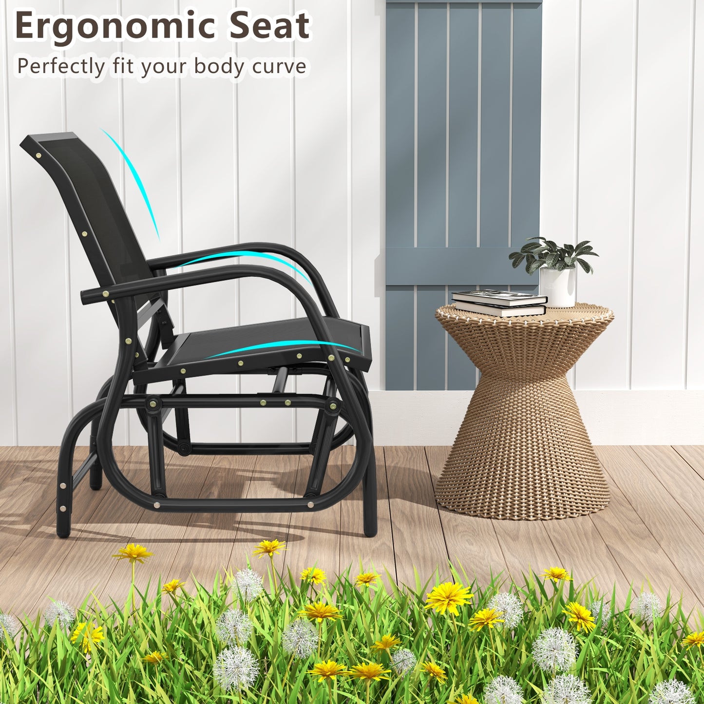 Outdoor Single Swing Glider Rocking Chair, Black Patio Rocking Chairs & Gliders at Gallery Canada