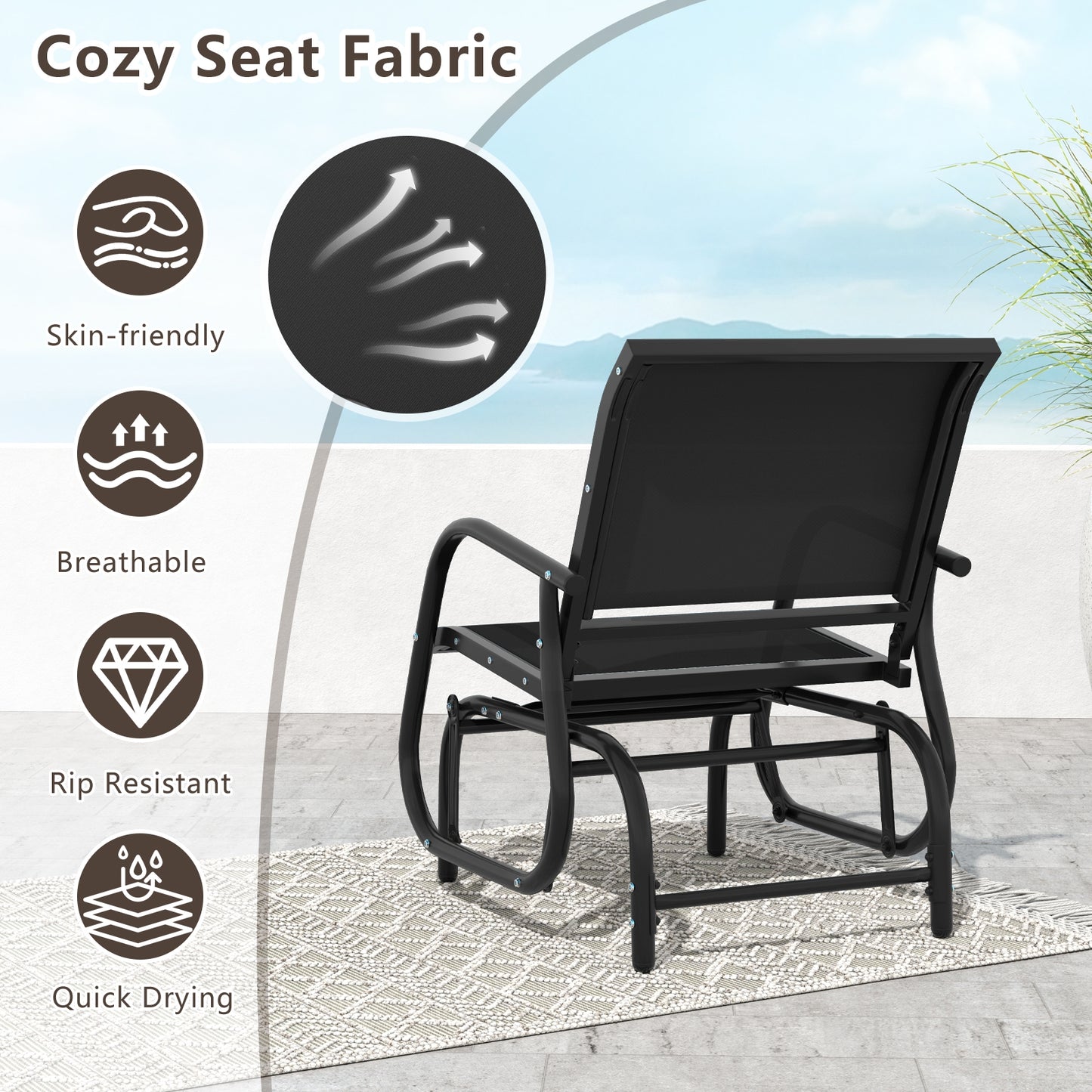 Outdoor Single Swing Glider Rocking Chair, Black Patio Rocking Chairs & Gliders at Gallery Canada