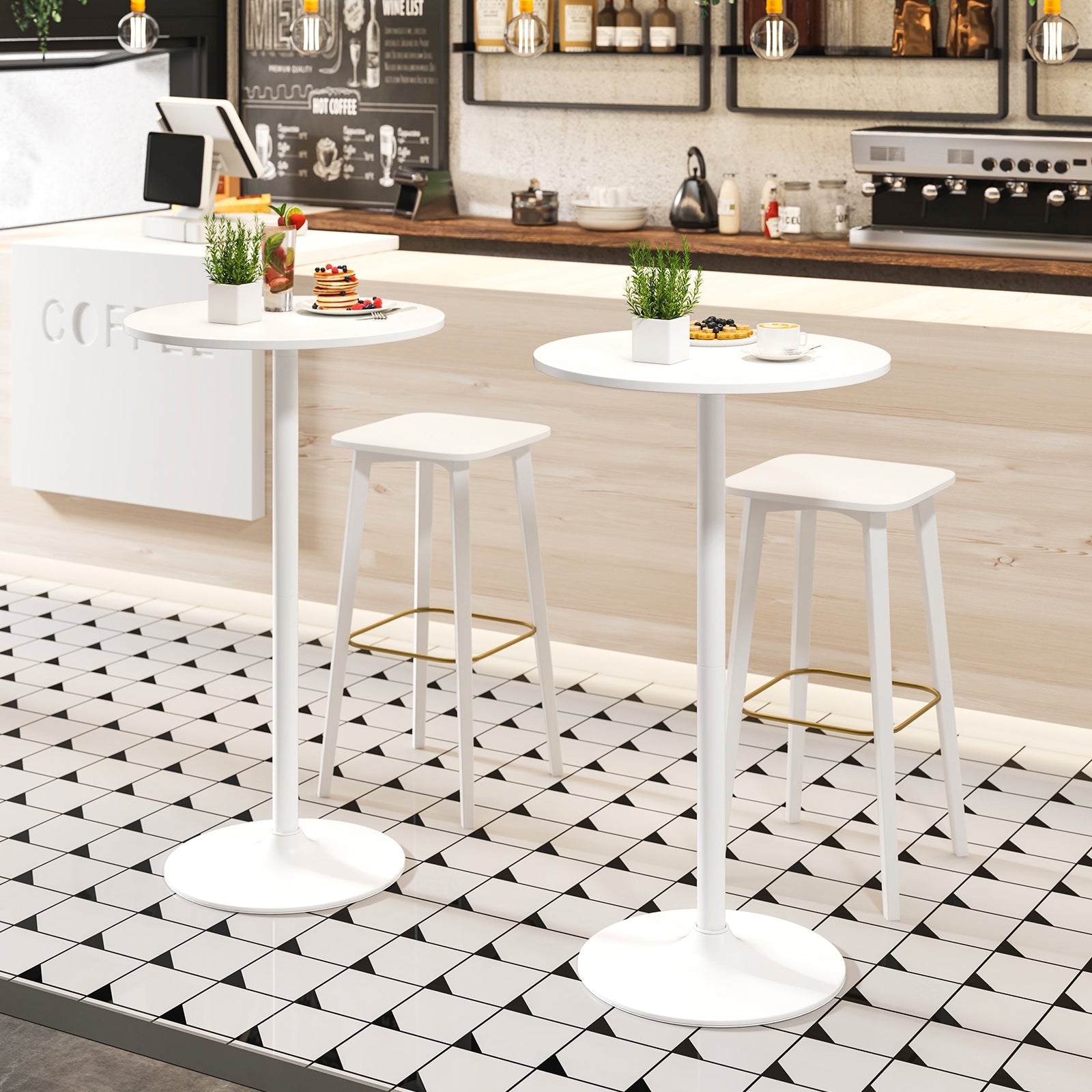 Round Bistro Table, 40 Inch, Bar Height, Set of 2, White Coffee Tables at Gallery Canada