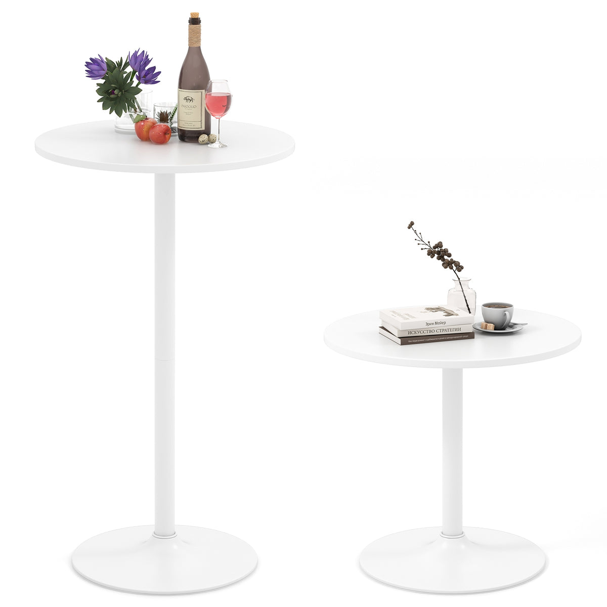 Round Bistro Table, 40 Inch, Bar Height, Set of 2, White Coffee Tables at Gallery Canada