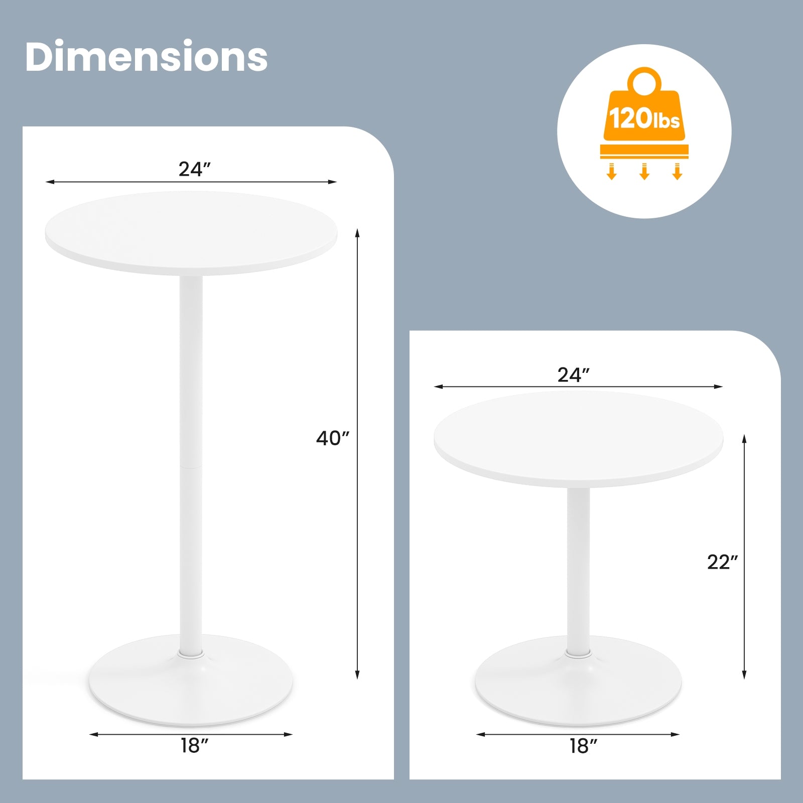 Round Bistro Table, 40 Inch, Bar Height, Set of 2, White Coffee Tables at Gallery Canada