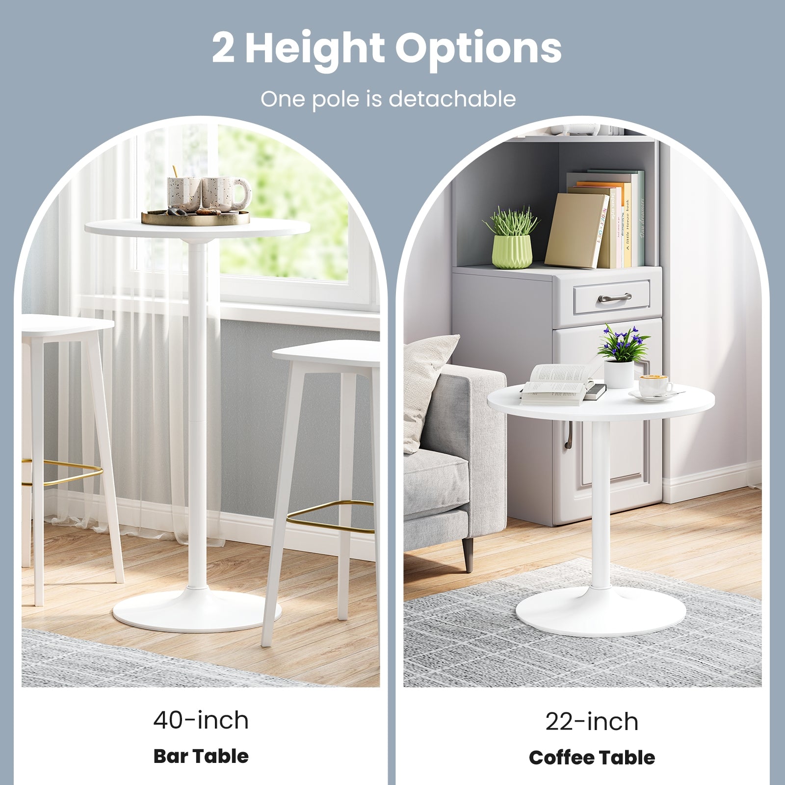 Round Bistro Table, 40 Inch, Bar Height, Set of 2, White Coffee Tables at Gallery Canada