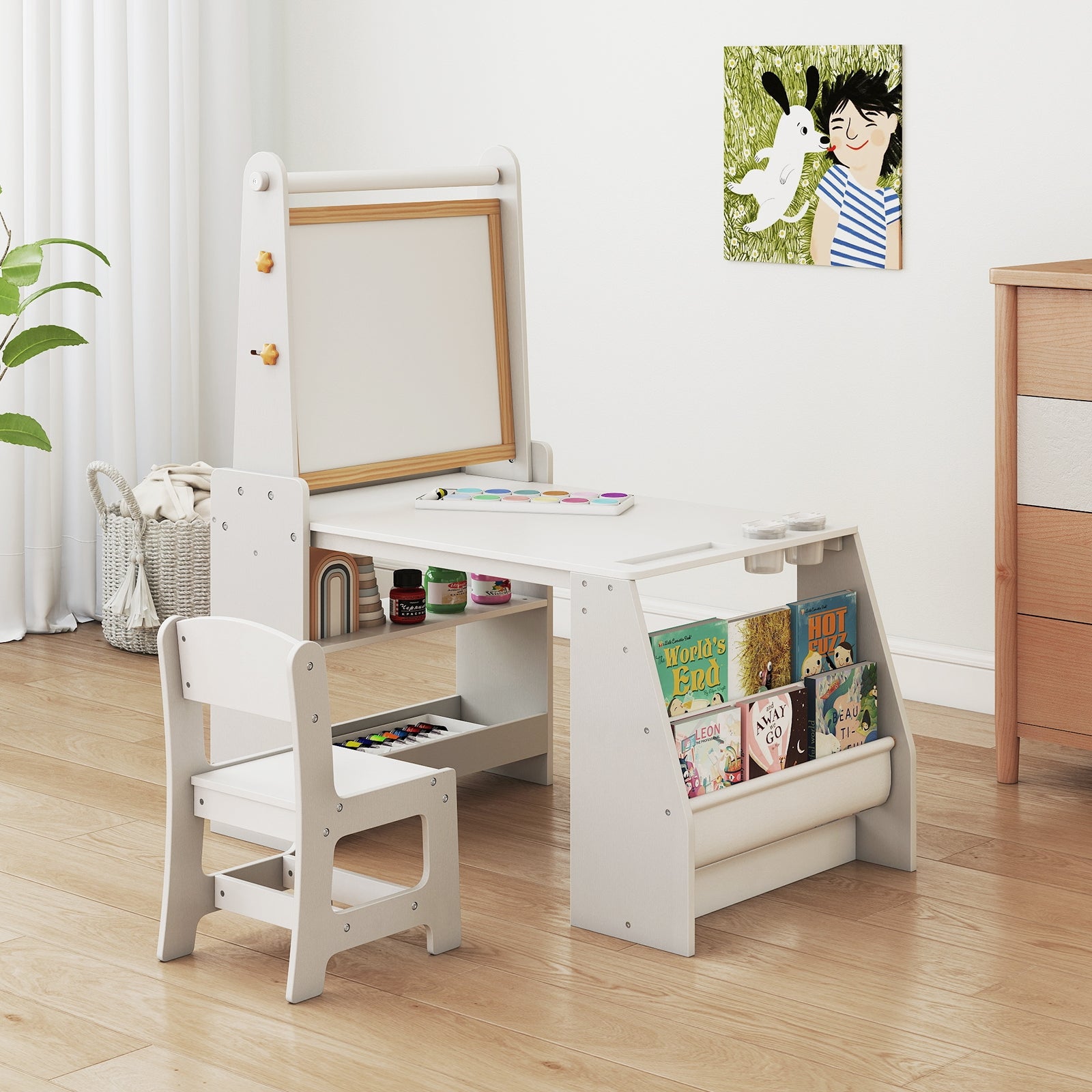 Kids Art Table And Chair Set With Easel, Grey Art Easels at Gallery Canada