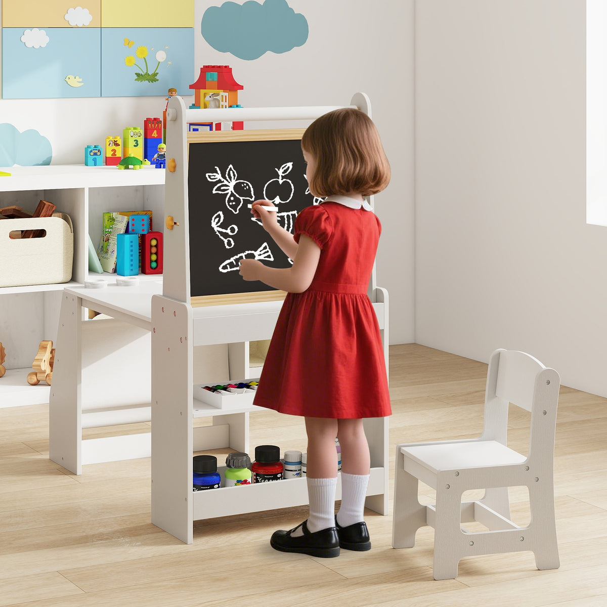 Kids Art Table And Chair Set With Easel, Grey Art Easels at Gallery Canada