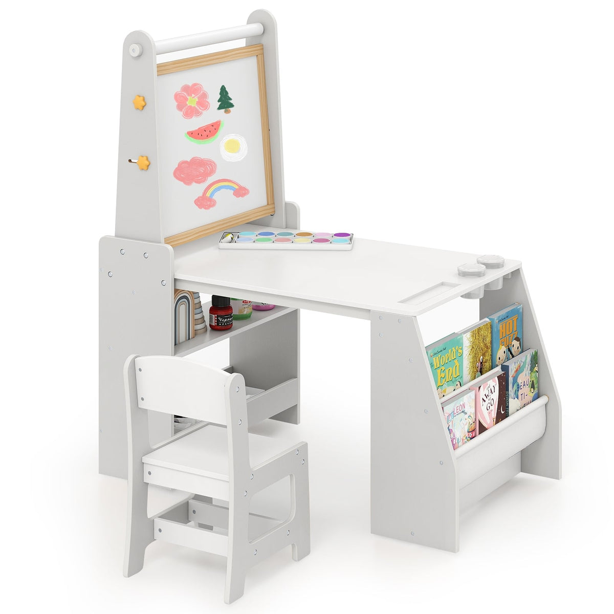Kids Art Table And Chair Set With Easel, Grey Art Easels at Gallery Canada
