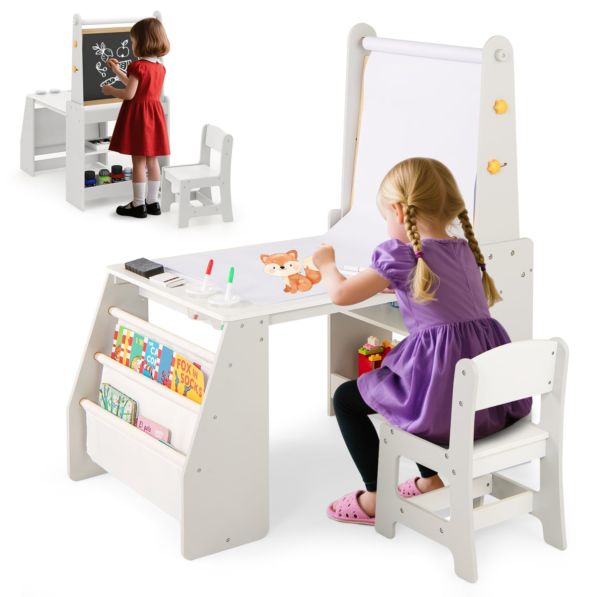 Kids Art Table And Chair Set With Easel, Grey Art Easels at Gallery Canada