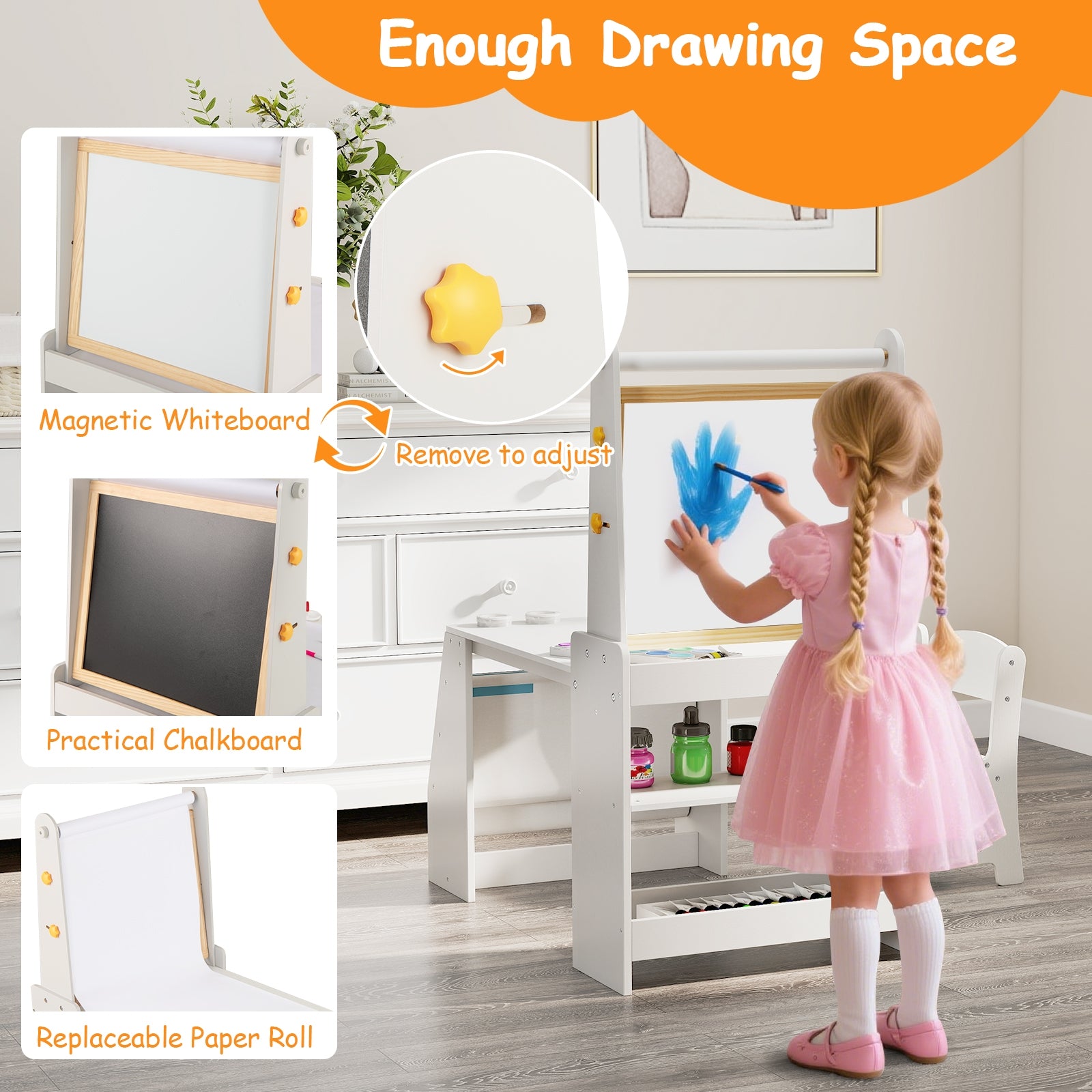 Kids Art Table And Chair Set With Easel, Grey Art Easels at Gallery Canada