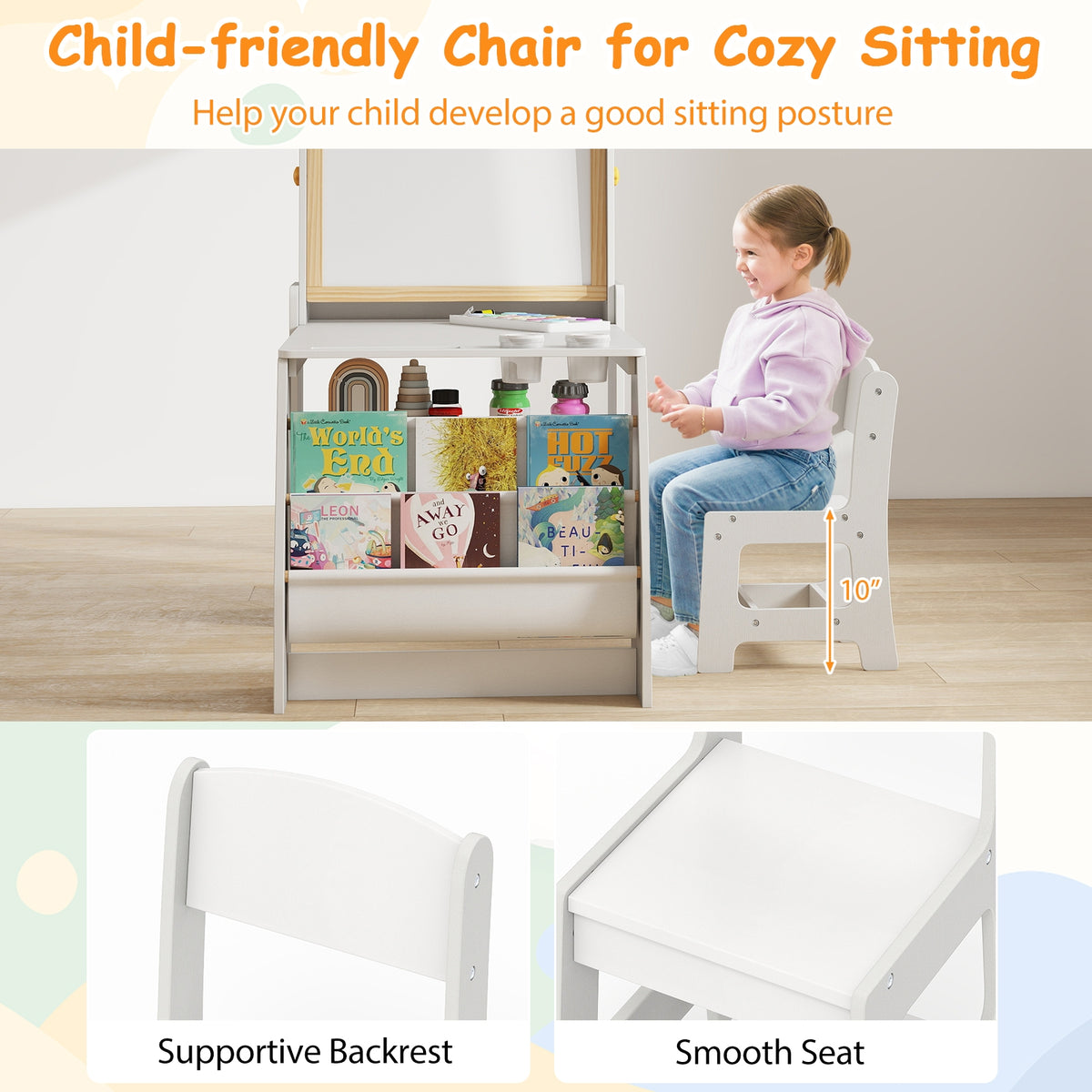Kids Art Table And Chair Set With Easel, Grey Art Easels at Gallery Canada