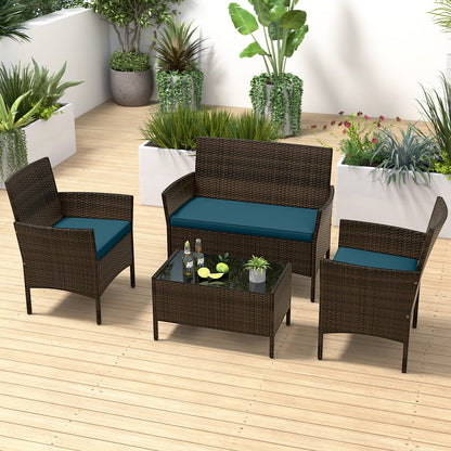 4 Piece Patio Rattan Conversation Set, Peacock Blue Patio Conversation Sets at Gallery Canada