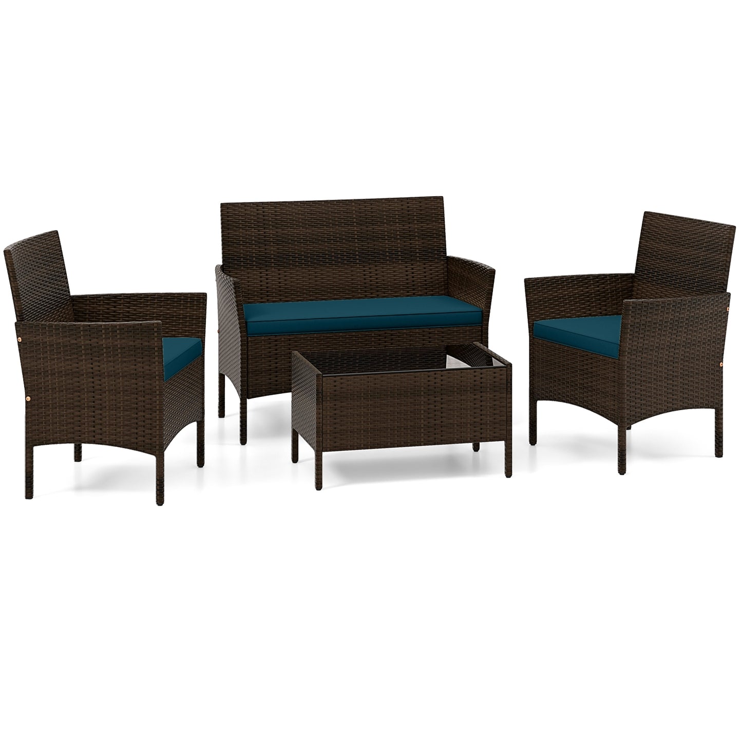 4 Piece Patio Rattan Conversation Set, Peacock Blue Patio Conversation Sets at Gallery Canada