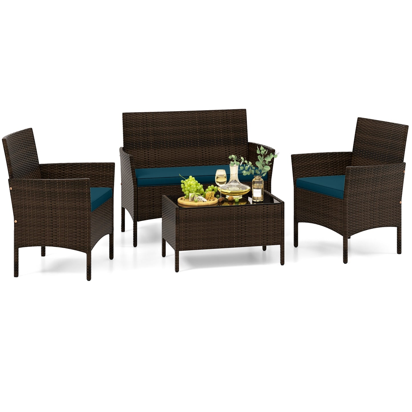 4 Piece Patio Rattan Conversation Set, Peacock Blue Patio Conversation Sets at Gallery Canada