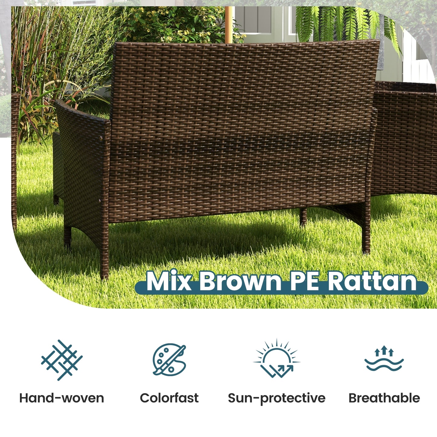 4 Piece Patio Rattan Conversation Set, Peacock Blue Patio Conversation Sets at Gallery Canada