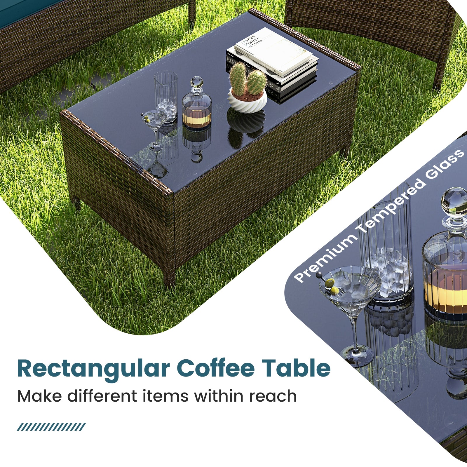 4 Piece Patio Rattan Conversation Set, Peacock Blue Patio Conversation Sets at Gallery Canada