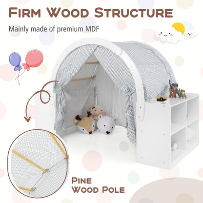 Wooden Kids Play Tent With Curtain Shades, 8 Cubbies, White Play Tents & Playhouse at Gallery Canada