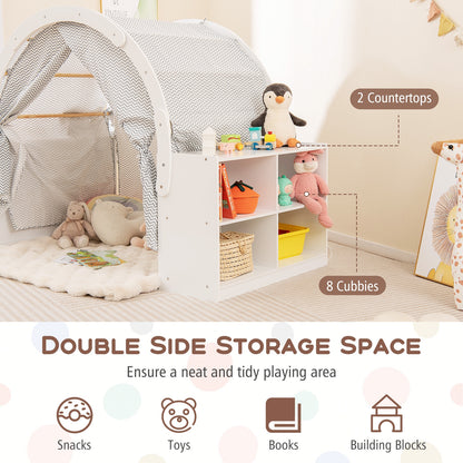 Wooden Kids Play Tent With Curtain Shades, 8 Cubbies, White Play Tents & Playhouse at Gallery Canada