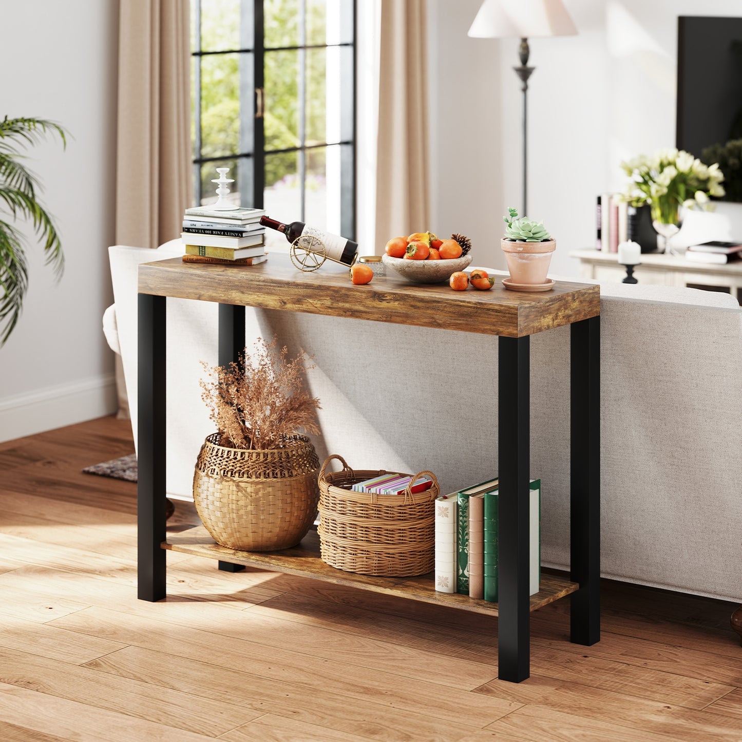 2-Tier Bar Table With Open Shelves, Rustic Brown Bar Tables at Gallery Canada