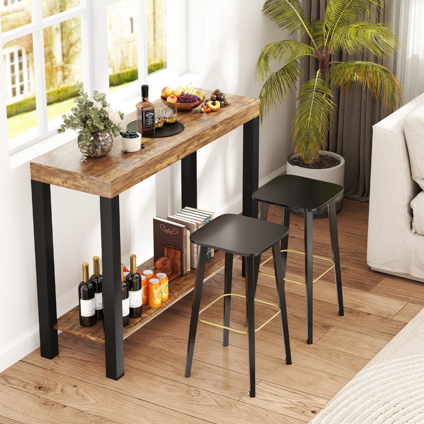 2-Tier Bar Table With Open Shelves, Rustic Brown Bar Tables at Gallery Canada
