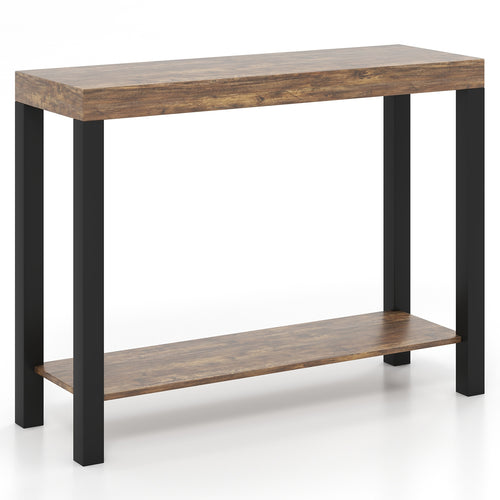 2-Tier Bar Table With Open Shelves, Rustic Brown