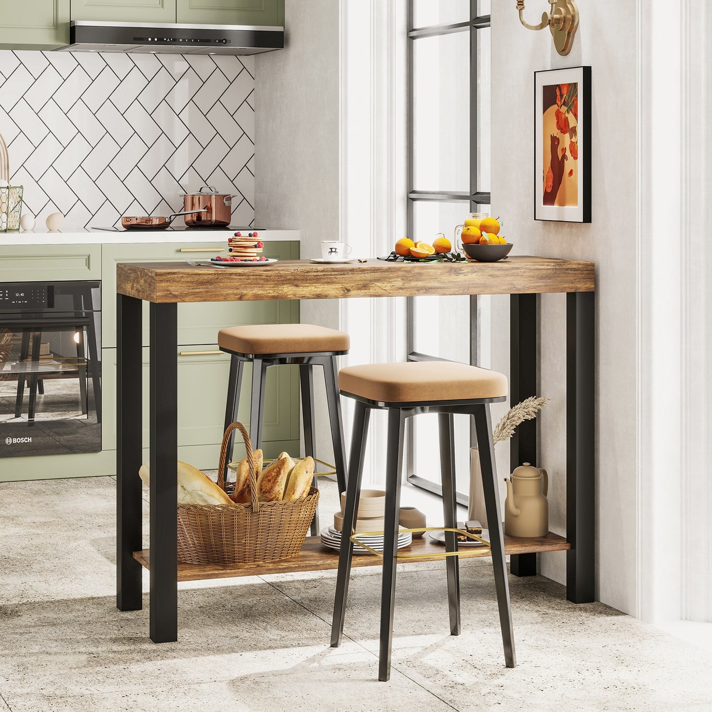 2-Tier Bar Table With Open Shelves, Rustic Brown Bar Tables at Gallery Canada