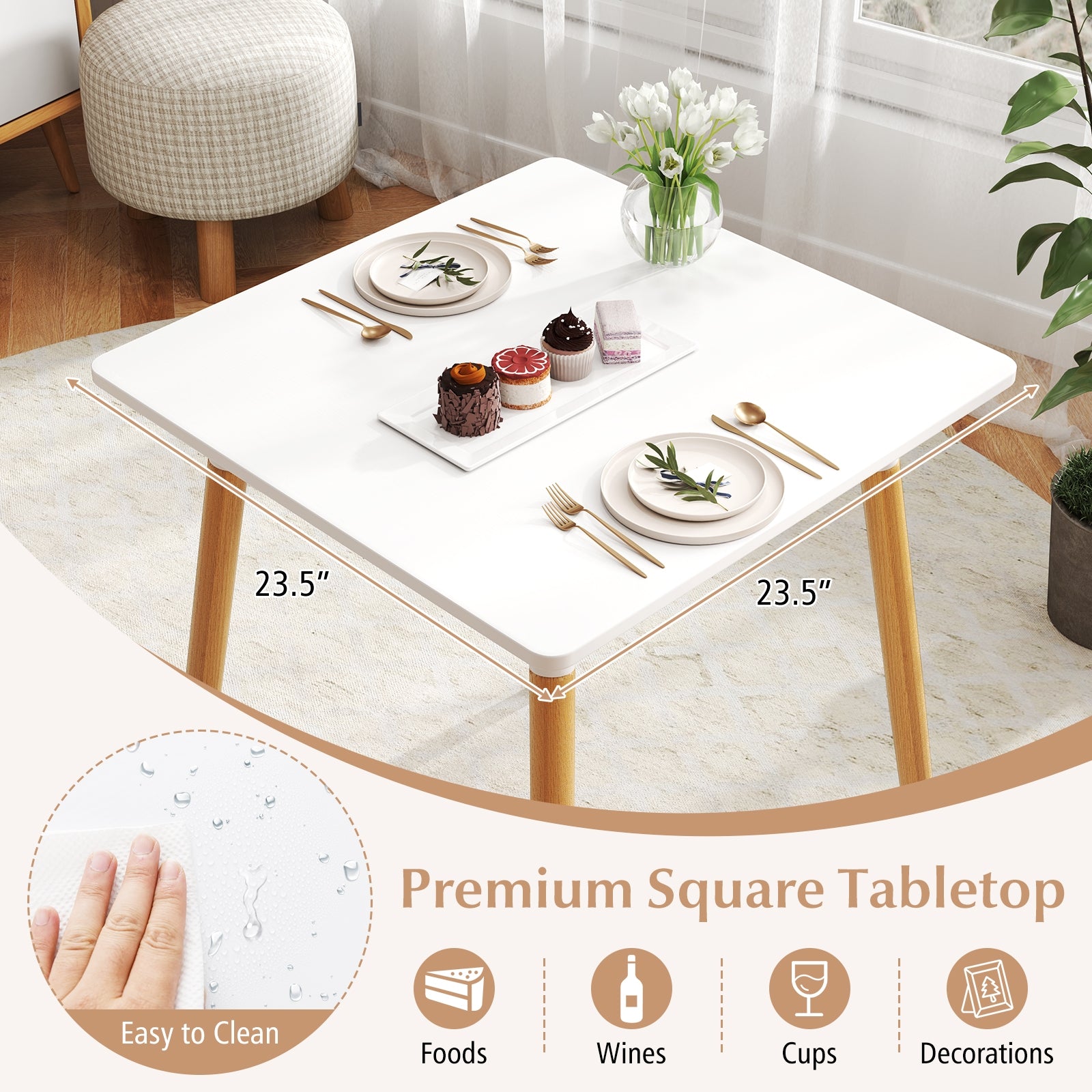 Square Dining Table With Adjustable Foot Pads, White Dining Tables at Gallery Canada