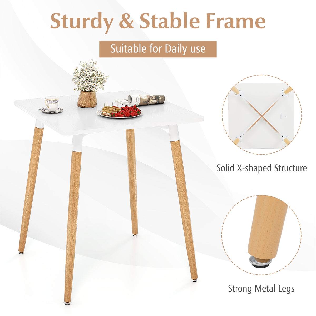 Square Dining Table With Adjustable Foot Pads, White Dining Tables at Gallery Canada