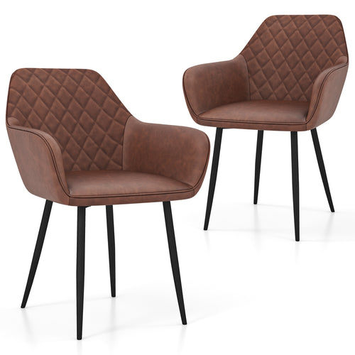 Dining Chair Set Of 2, Curved Backrest, Wide Seat, Coffee
