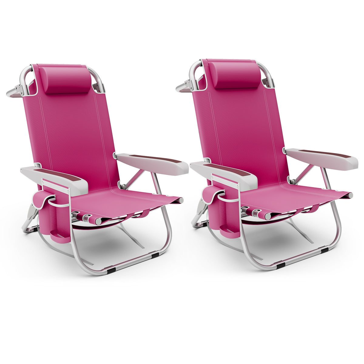 Foldable Beach Chair With Cup Holder, Storage Pockets, 2 Pack, Pink Beach & Lawn Chairs Pink at Gallery Canada