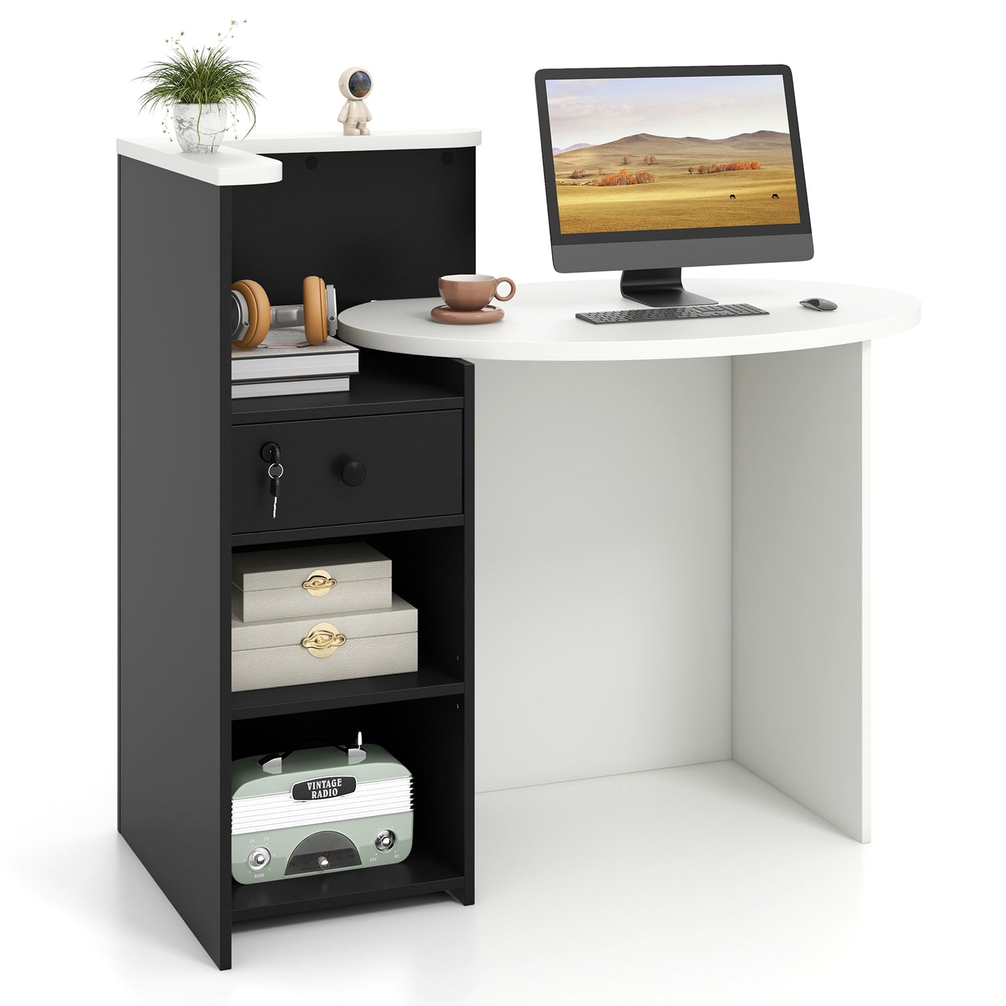 Office Desk With Open Shelf, Lockable Drawer, Black Corner Desks at Gallery Canada