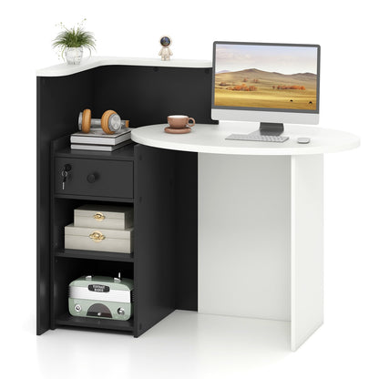 Office Desk With Open Shelf, Lockable Drawer, Black Corner Desks at Gallery Canada