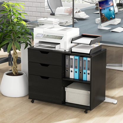 3-Drawer File Cabinet, Adjustable Shelf, Wheels, Letter Size, Black File Cabinets at Gallery Canada