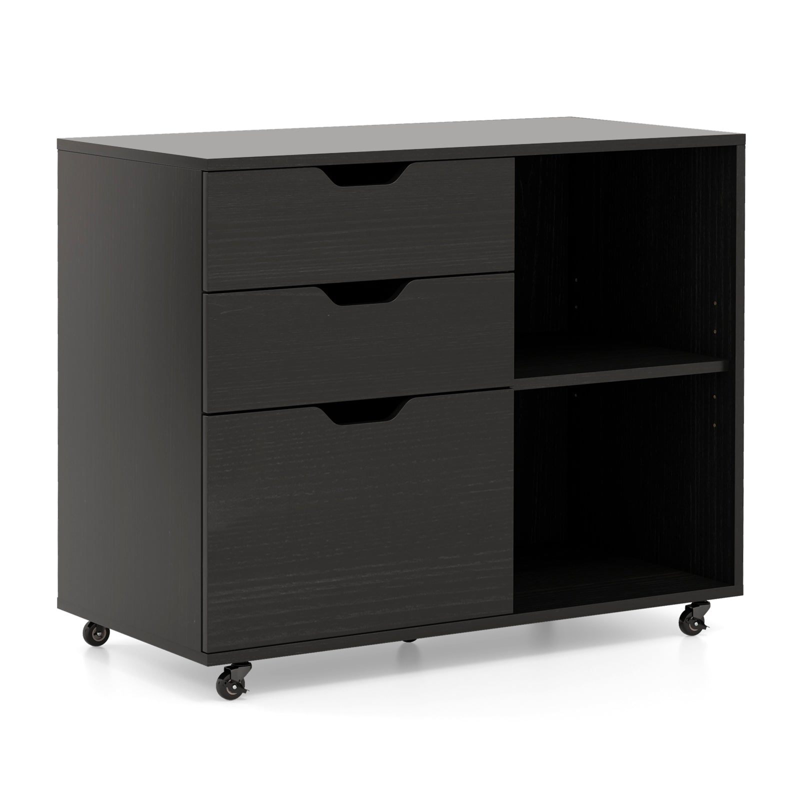3-Drawer File Cabinet, Adjustable Shelf, Wheels, Letter Size, Black File Cabinets at Gallery Canada