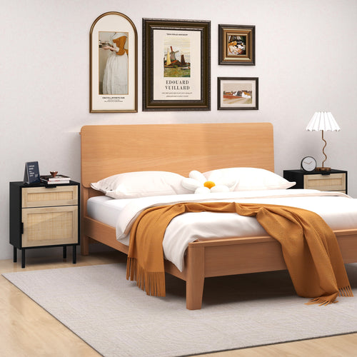 Rattan Nightstand Set, 2 Drawer Cabinet, Black